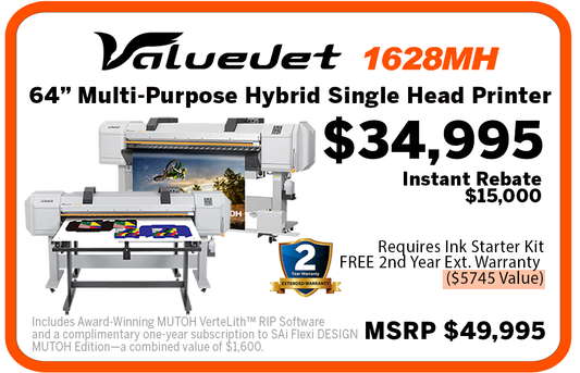 Mutoh ValueJet 1628MH Hybrid 64" Printer Multi-Purpose Inks