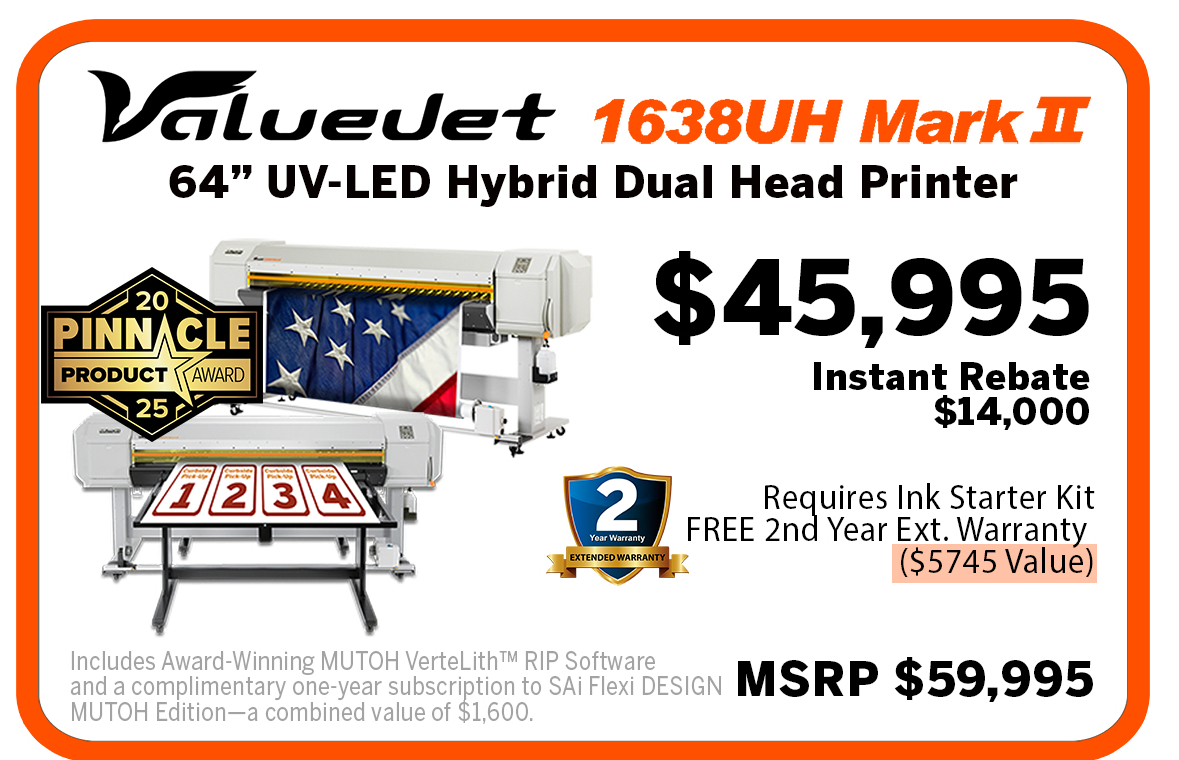Mutoh ValueJet 1638UH2 64 inch Hybrid UV Printer