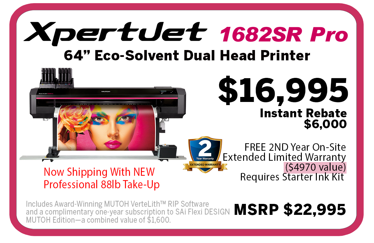 Mutoh XpertJet 1682SR Pro Dual Head 64" Eco Solvent Printer