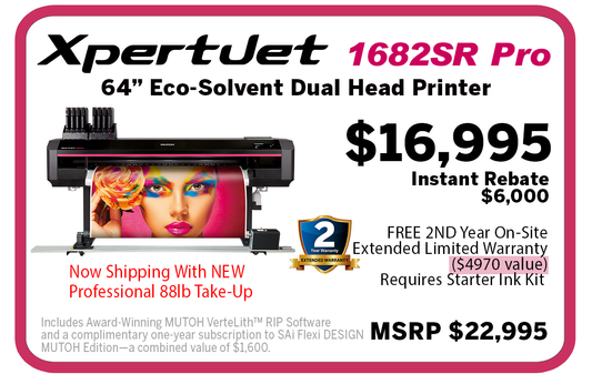 Mutoh XpertJet 1682SR Pro Dual Head 64" Eco Solvent Printer